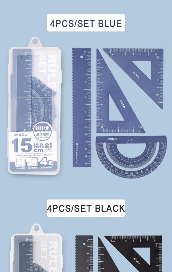 Planet Gates 4Pcs/Set M&G Aluminium Ruler Set Maths Drawing Metal Ruler  Stationery Rulers Mathematical for School