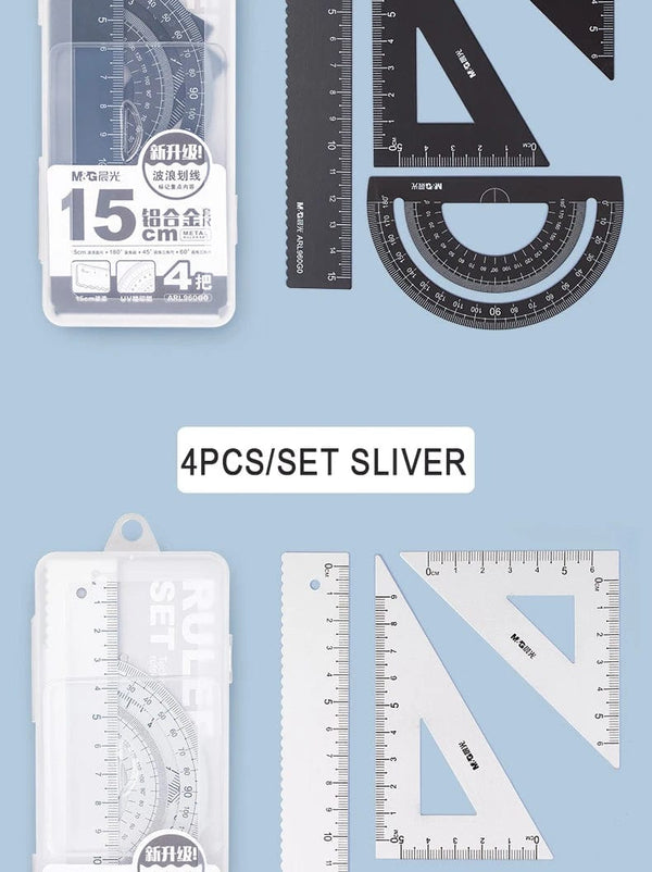 Planet Gates 4Pcs/Set M&G Aluminium Ruler Set Maths Drawing Metal Ruler  Stationery Rulers Mathematical for School