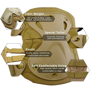 Planet Gates 4Pcs/Set Military Tactical Multicam Knee & Elbow Pads,Adjustable Skate Protective Pad Army Combat Airsoft Hunting Safety Gear