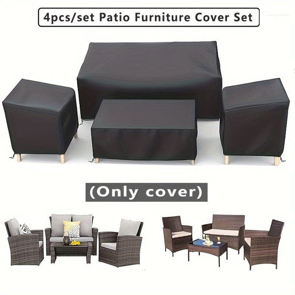 Planet Gates 4pcs (set Of 4) 4pcs/set Patio Furniture Cover, 210D Heavy-duty Waterproof Outdoor Furniture Cover, 1 Sofa Cover, 2 Chair Covers, Windproof Coffee Table Cover With Adjustable Drawstring, Suitable For Living Room, Courtyard, Balcony
