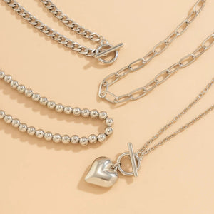 Planet Gates 4Pcs/Set Punk Gold Color Heart Pendant Necklace for Women 2024 Trendy OT Buckle Beaded Neck Chain Choker Y2K Jewelry Accessories