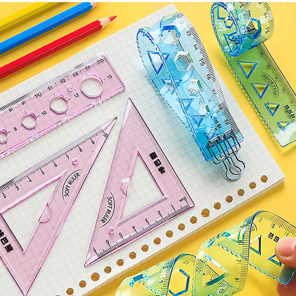 Planet Gates 4Pcs Soft Ruler Set Can Bend Ruler Creative Measure Tool Child Student Geometry Maths Drawing Stationery School Office Supplies