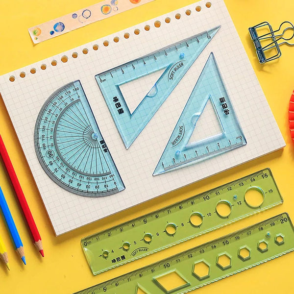 Planet Gates 4Pcs Soft Ruler Set Can Bend Ruler Creative Measure Tool Child Student Geometry Maths Drawing Stationery School Office Supplies