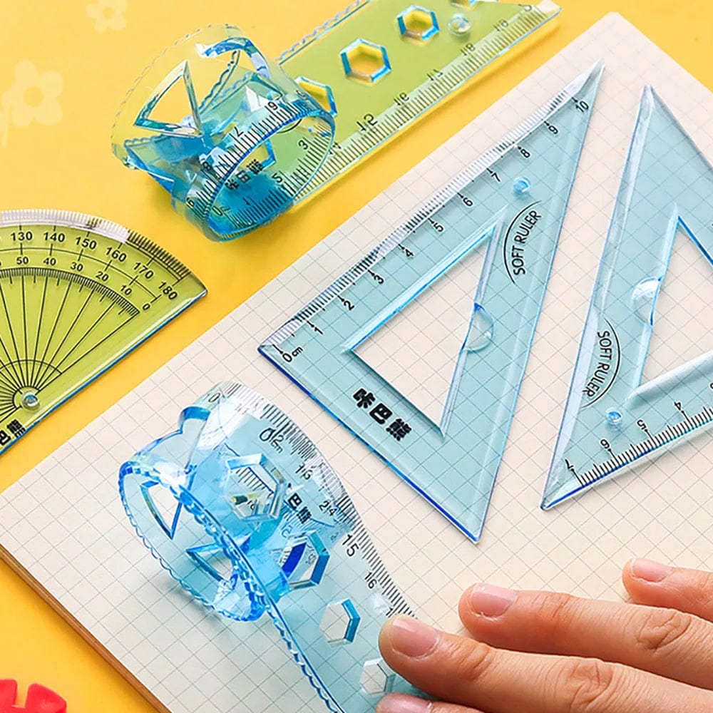 Planet Gates 4Pcs Soft Ruler Set Can Bend Ruler Creative Measure Tool Child Student Geometry Maths Drawing Stationery School Office Supplies