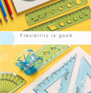 Planet Gates 4Pcs Soft Ruler Set Can Bend Ruler Creative Measure Tool Child Student Geometry Maths Drawing Stationery School Office Supplies