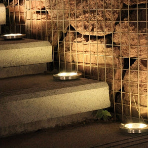 Planet Gates 4pcs Solar Ground Lights 8LEDs Solar Garden Lights Outdoor Waterproof Sidewalk Disk Bright In-Ground Landscape Lighting For Lawn Patio Pathway Yard Steps Deck Walkway Light (Warm White)