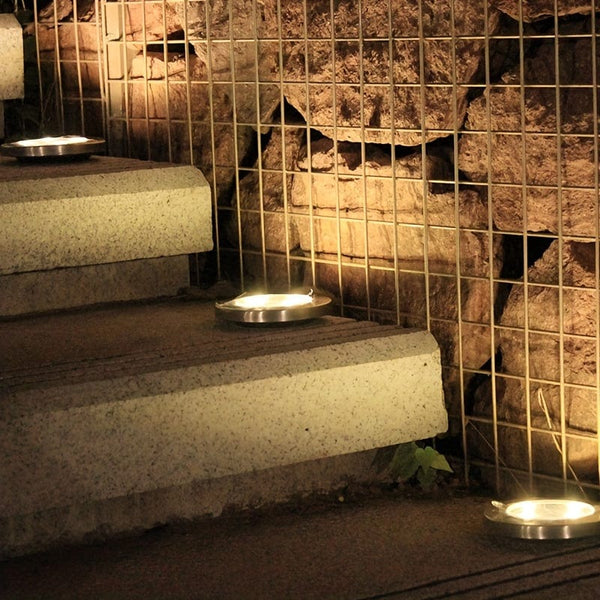 Planet Gates 4pcs Solar Ground Lights 8LEDs Solar Garden Lights Outdoor Waterproof Sidewalk Disk Bright In-Ground Landscape Lighting For Lawn Patio Pathway Yard Steps Deck Walkway Light (Warm White)