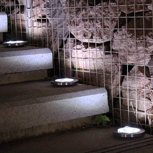 Planet Gates 4pcs Solar Ground Lights 8LEDs Solar Garden Lights Outdoor Waterproof Sidewalk Disk Bright In-Ground Landscape Lighting For Lawn Patio Pathway Yard Steps Deck Walkway Light (Warm White)