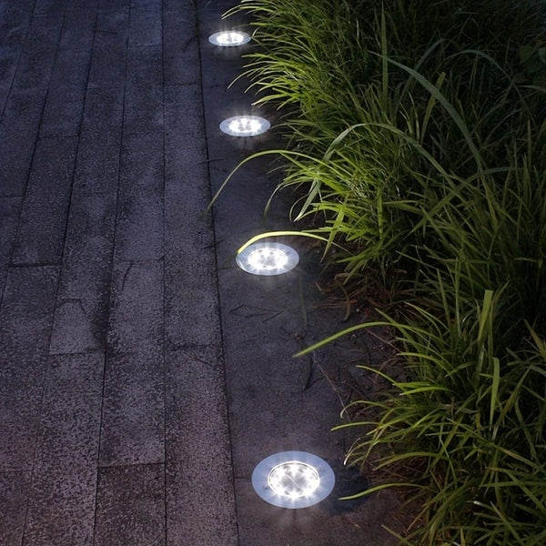Planet Gates 4pcs Solar Ground Lights 8LEDs Solar Garden Lights Outdoor Waterproof Sidewalk Disk Bright In-Ground Landscape Lighting For Lawn Patio Pathway Yard Steps Deck Walkway Light (Warm White)