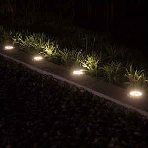 Planet Gates 4pcs Solar Ground Lights 8LEDs Solar Garden Lights Outdoor Waterproof Sidewalk Disk Bright In-Ground Landscape Lighting For Lawn Patio Pathway Yard Steps Deck Walkway Light (Warm White)