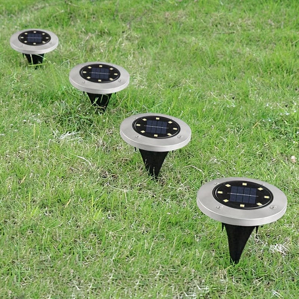 Planet Gates 4pcs Solar Ground Lights 8LEDs Solar Garden Lights Outdoor Waterproof Sidewalk Disk Bright In-Ground Landscape Lighting For Lawn Patio Pathway Yard Steps Deck Walkway Light (Warm White)