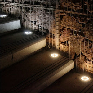 Planet Gates 4pcs Solar Ground Lights 8LEDs Solar Garden Lights Outdoor Waterproof Sidewalk Disk Bright In-Ground Landscape Lighting For Lawn Patio Pathway Yard Steps Deck Walkway Light (Warm White)