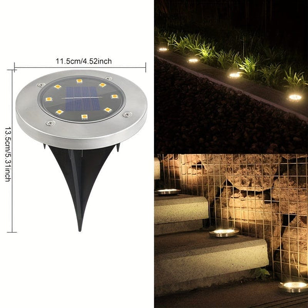 Planet Gates 4pcs Solar Ground Lights 8LEDs Solar Garden Lights Outdoor Waterproof Sidewalk Disk Bright In-Ground Landscape Lighting For Lawn Patio Pathway Yard Steps Deck Walkway Light (Warm White)