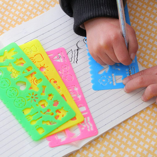 Planet Gates 4PCS Template 4PCS Kids Drawing Toys Painting Template Board Plastic Ruler Art Craft Juguetes Learning Draw Educational Toys For Children Gift