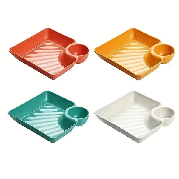 Planet Gates 4pcs Unbreakable Serving Platter Set, Potato Chip Plate, Sturdy Snack Plate, Sushi Plate, 18.54cm X 16.76cm Serving Dishes For Appetizer, Charcuterie, Kitchen Tools, Kitchen Accessories, Kitchen Gadgets