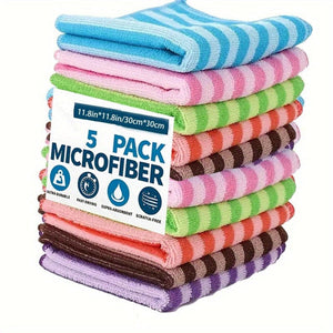 Planet Gates 5/10pcs, Dish Towels, Microfiber Striped Printed Dish Rags, Scouring Pads, Simple Style Cleaning Cloths, Classic Two-color Strips, Absorbent, Easy To Wash And Wash, Random Colors, Cleaning Stuff, Kitchen Supplies