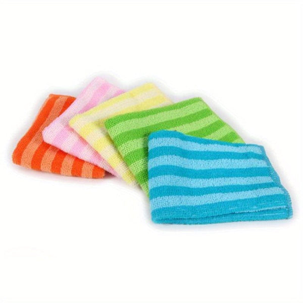 Planet Gates 5/10pcs, Dish Towels, Microfiber Striped Printed Dish Rags, Scouring Pads, Simple Style Cleaning Cloths, Classic Two-color Strips, Absorbent, Easy To Wash And Wash, Random Colors, Cleaning Stuff, Kitchen Supplies