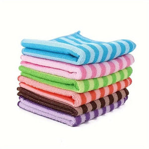 Planet Gates 5/10pcs, Dish Towels, Microfiber Striped Printed Dish Rags, Scouring Pads, Simple Style Cleaning Cloths, Classic Two-color Strips, Absorbent, Easy To Wash And Wash, Random Colors, Cleaning Stuff, Kitchen Supplies