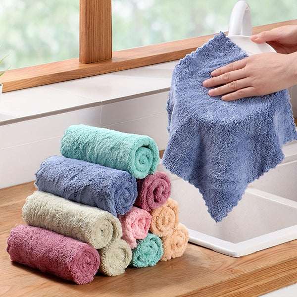 Planet Gates 5/10pcs, Solid Color Dishcloth, Household Thickened Kitchen Dish Cloth, Super-absorbent Dish Towel, Cleaning Special, Bamboo Fiber, Absorbent, Does Not Fall Off, Does Not Stick To Oil, Cleaning Supplies