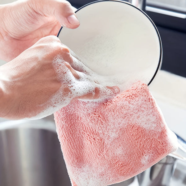 Planet Gates 5/10pcs, Solid Color Dishcloth, Household Thickened Kitchen Dish Cloth, Super-absorbent Dish Towel, Cleaning Special, Bamboo Fiber, Absorbent, Does Not Fall Off, Does Not Stick To Oil, Cleaning Supplies