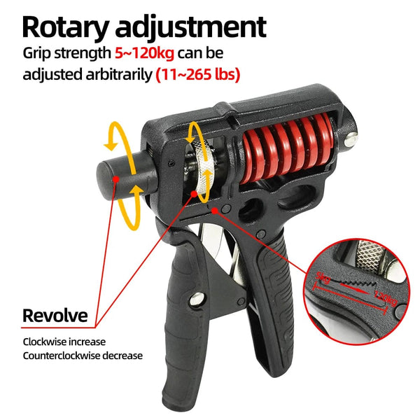 Planet Gates 5-120kg Adjustable Heavy Hand Grip Strengthener Finger Expander Arm Wrist Forearm Trainers Fitness Steel Spring Gripper Exercise