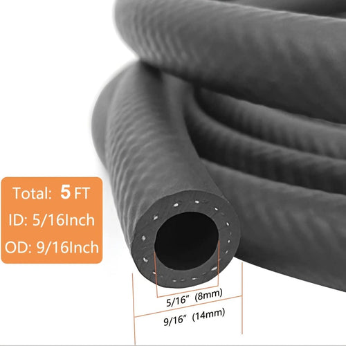 Planet Gates 5/16-inch 152.4cm 1 Set 5/16"/ 3/8" Low-Pressure Fuel Line Hose, 5 Feet Long, 4pcs Clamps Adjustable, High Pressure 150 PSI For Automotive, Lawnmower, And Ther Fuel Systems And Engines