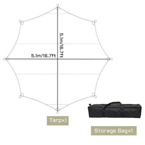 Planet Gates 5.1x5.1m Large Camping Tarp Waterproof Octagon Butterfly Outdoor Sun Shelter Awning Tent Shade Sunshade Beach Tourist Canopy
