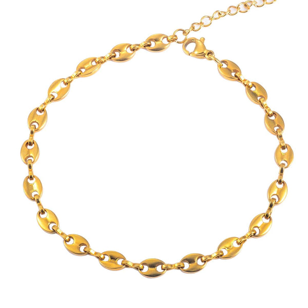 Planet Gates 5.2mm Gold color / 18cm 5mm 4.5mm Stainless Steel Coffee Bean Chains Gold Silver Color Pig Nose Bracelets With Extender 3cm Punk Hip Hop Fashion Jewelry