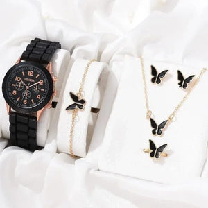 Planet Gates 5/2PCS Set Luxury Watch Women Ring Necklace Earrings Rhinestone Wristwatch Female Casual Ladies Watches Bracelet Clock (No Box)