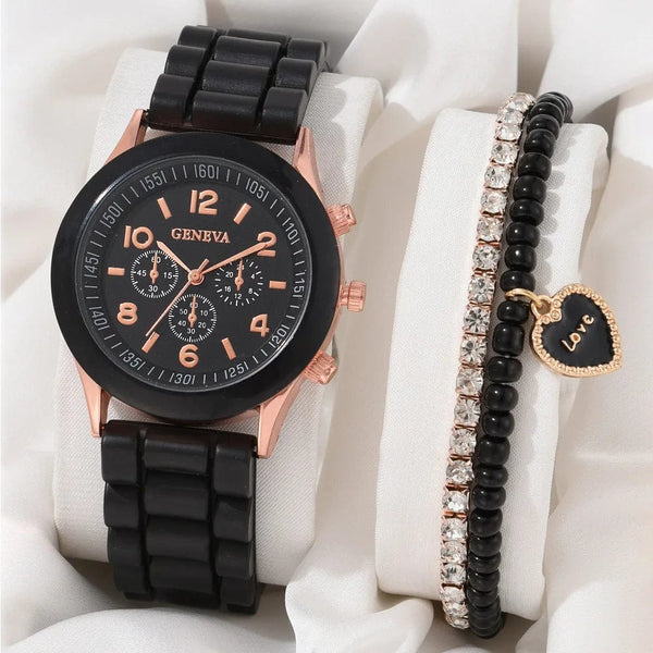 Planet Gates 5/2PCS Set Luxury Watch Women Ring Necklace Earrings Rhinestone Wristwatch Female Casual Ladies Watches Bracelet Clock (No Box)