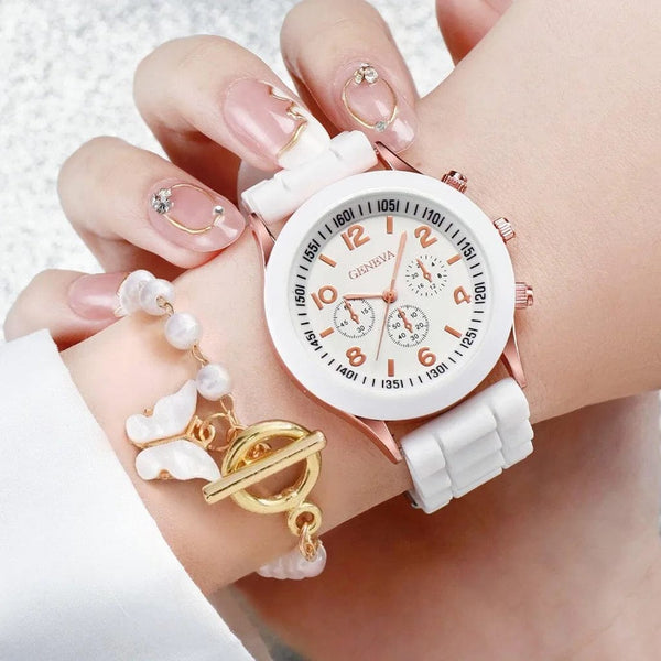 Planet Gates 5/2PCS Set Luxury Watch Women Ring Necklace Earrings Rhinestone Wristwatch Female Casual Ladies Watches Bracelet Clock (No Box)