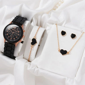 Planet Gates 5/2PCS Set Luxury Watch Women Ring Necklace Earrings Rhinestone Wristwatch Female Casual Ladies Watches Bracelet Clock (No Box)