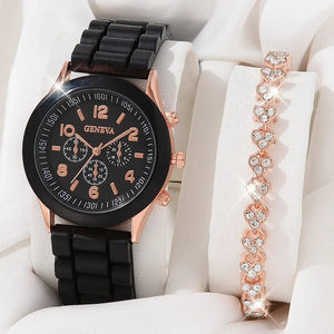 Planet Gates 5/2PCS Set Luxury Watch Women Ring Necklace Earrings Rhinestone Wristwatch Female Casual Ladies Watches Bracelet Clock (No Box)