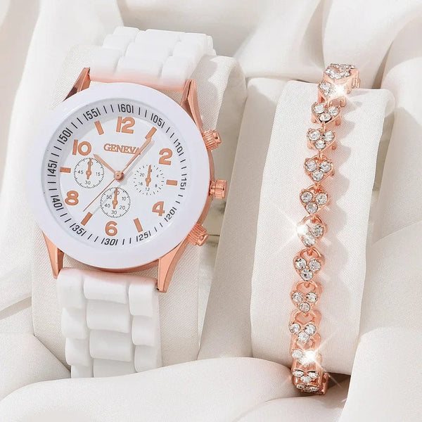 Planet Gates 5/2PCS Set Luxury Watch Women Ring Necklace Earrings Rhinestone Wristwatch Female Casual Ladies Watches Bracelet Clock (No Box)