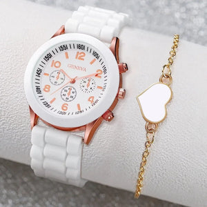 Planet Gates 5/2PCS Set Luxury Watch Women Ring Necklace Earrings Rhinestone Wristwatch Female Casual Ladies Watches Bracelet Clock (No Box)
