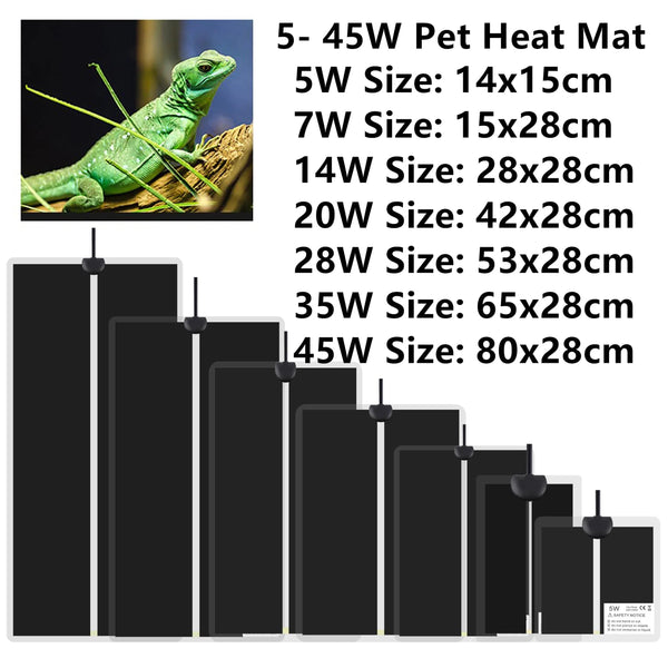 Planet Gates 5-45W Reptiles Heat Mat Terrarium Climbing Pet Heating Warm Pads Adjustable Temperature Controller Mats Reptiles Supplies