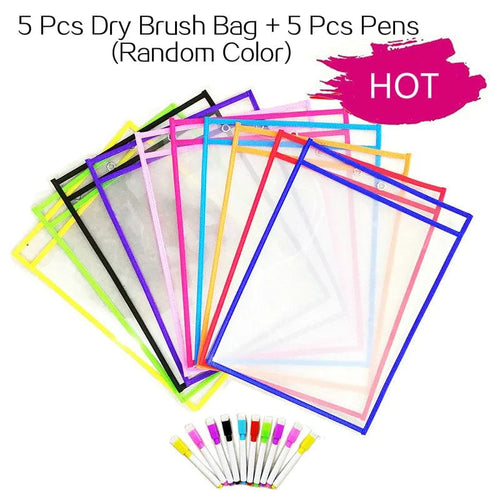 Planet Gates 5 Bags 5 Pens 10Pcs Transparent Dry Brush Bag Kids Craft Drawing Board Painting Doodle Coloring Learning Educational Toys For Children Gift