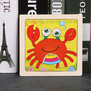 Planet Gates 5-crab 11X11CM Kids Wooden Puzzle Cartoon Animal Traffic Tangram Wood Puzzle Toys Educational Jigsaw Toys for Children GiftS