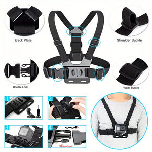 Planet Gates 5 In 1 Bracket 1pc Universal Cell Phone Chest Mount Harness Strap Holder, Outdoor Smartphone POV Video Mobile Phone Clip, Mobile Phone Holder Chest Strap Bracket