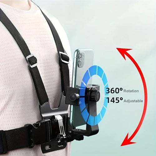 Planet Gates 5 In 1 Bracket 1pc Universal Cell Phone Chest Mount Harness Strap Holder, Outdoor Smartphone POV Video Mobile Phone Clip, Mobile Phone Holder Chest Strap Bracket