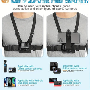 Planet Gates 5 In 1 Bracket 1pc Universal Cell Phone Chest Mount Harness Strap Holder, Outdoor Smartphone POV Video Mobile Phone Clip, Mobile Phone Holder Chest Strap Bracket