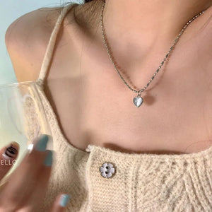 Planet Gates 5 Kpop Heart Necklace French Lucky Bean Love Clavicle Chain Korean Simple Female double layer Necklace Female Pendant for Women