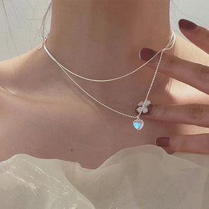 Planet Gates 5 Kpop Heart Necklace French Lucky Bean Love Clavicle Chain Korean Simple Female double layer Necklace Female Pendant for Women