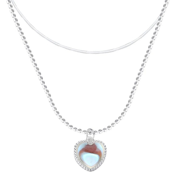 Planet Gates 5 Kpop Heart Necklace French Lucky Bean Love Clavicle Chain Korean Simple Female double layer Necklace Female Pendant for Women