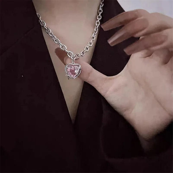Planet Gates 5 Kpop Heart Necklace French Lucky Bean Love Clavicle Chain Korean Simple Female double layer Necklace Female Pendant for Women