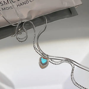 Planet Gates 5 Kpop Heart Necklace French Lucky Bean Love Clavicle Chain Korean Simple Female double layer Necklace Female Pendant for Women