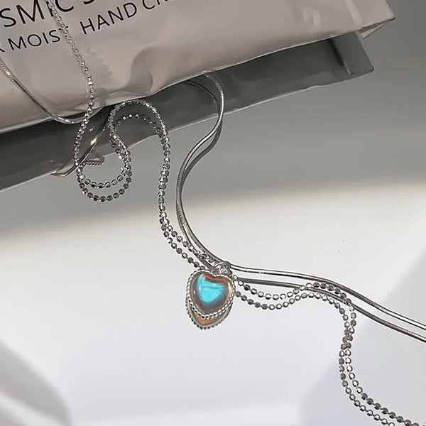 Planet Gates 5 Kpop Heart Necklace French Lucky Bean Love Clavicle Chain Korean Simple Female double layer Necklace Female Pendant for Women