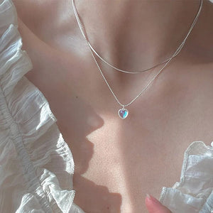 Planet Gates 5 Kpop Heart Necklace French Lucky Bean Love Clavicle Chain Korean Simple Female double layer Necklace Female Pendant for Women