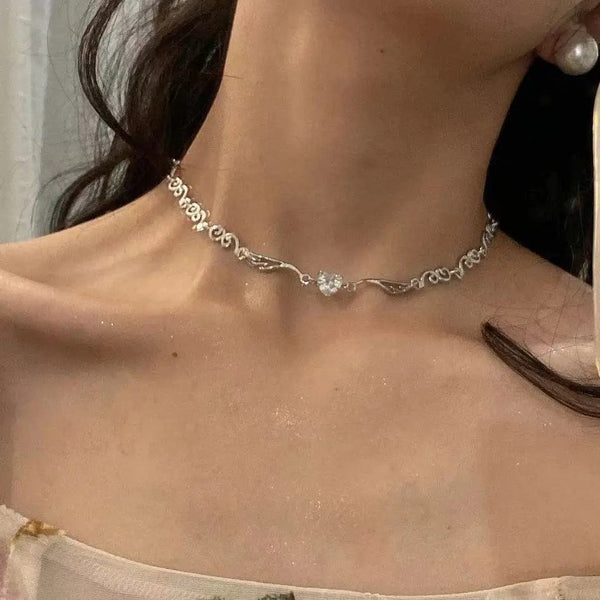 Planet Gates 5 Kpop Heart Necklace French Lucky Bean Love Clavicle Chain Korean Simple Female double layer Necklace Female Pendant for Women