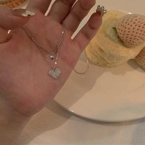 Planet Gates 5 Kpop Heart Necklace French Lucky Bean Love Clavicle Chain Korean Simple Female double layer Necklace Female Pendant for Women